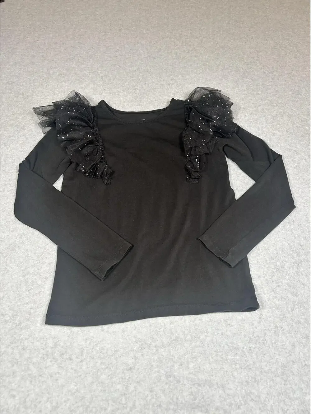 H&M Girls Black‎ Glitter Ruffle Long Sleeve Pullover Top US 8/10